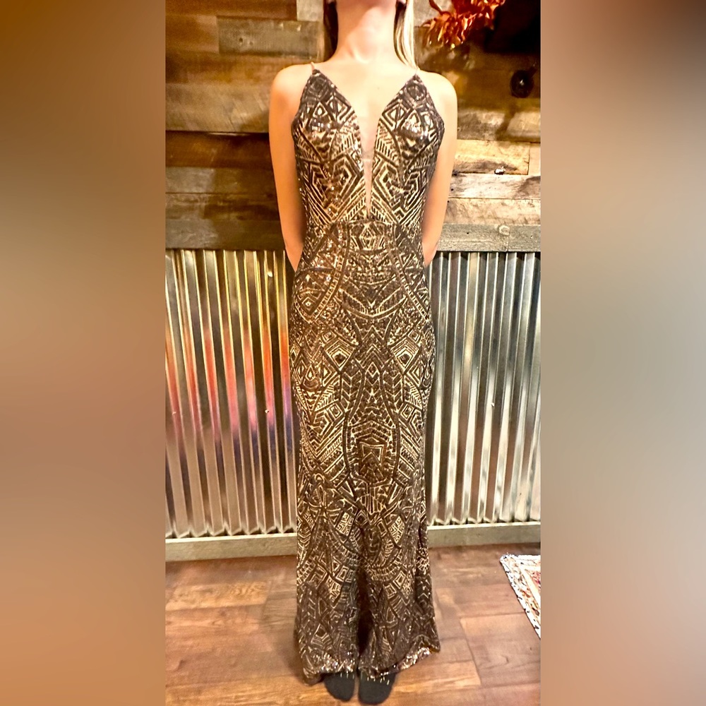 Aqua Sequined Plunging Gown